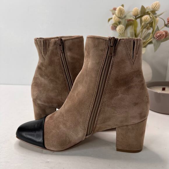 Steve Madden Jaslynn Leather/Synthetic Cap Toe Boot Taupe/Black Women 6.5M - Picture 7 of 10